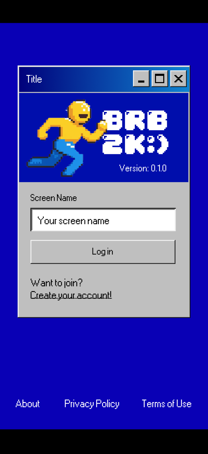 BRB2K sign-in screen with classic desktop styling